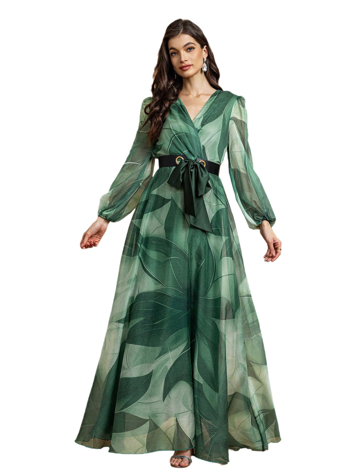 TOLEEN Summer Casual Dresses for Women 2024 Spring Fashion Boho V Neck Long Sleeve Ruffle Floral Print Elegant Maxi Dress