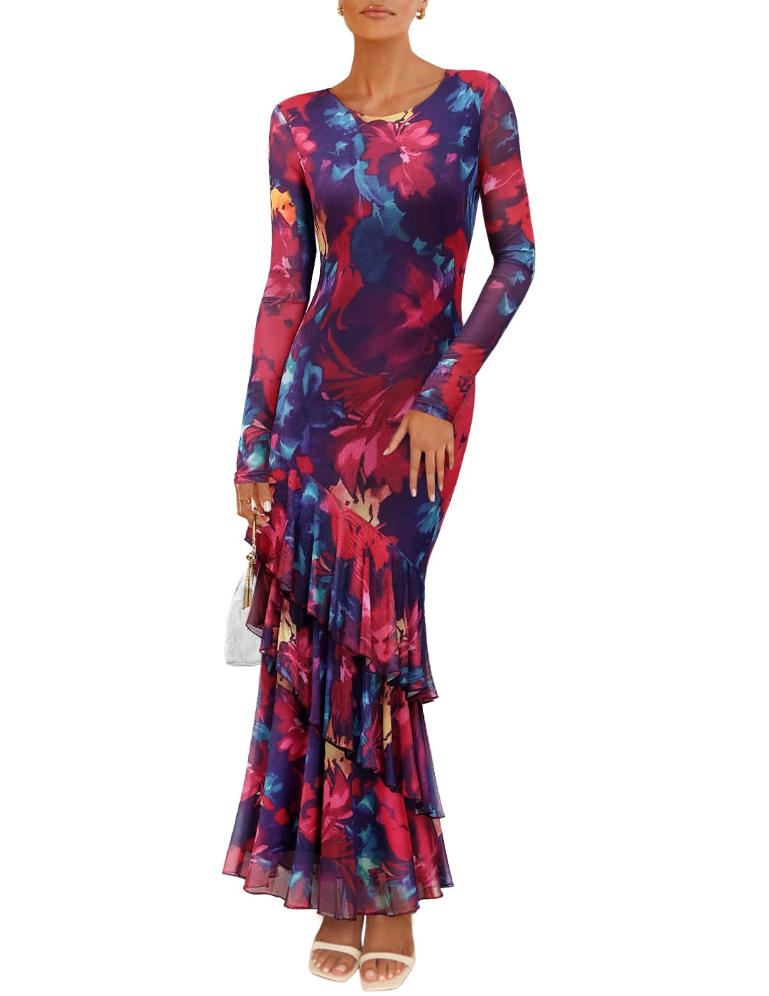 ZESICA Women's Fall Floral Bodycon Maxi Wedding Guest Dresses