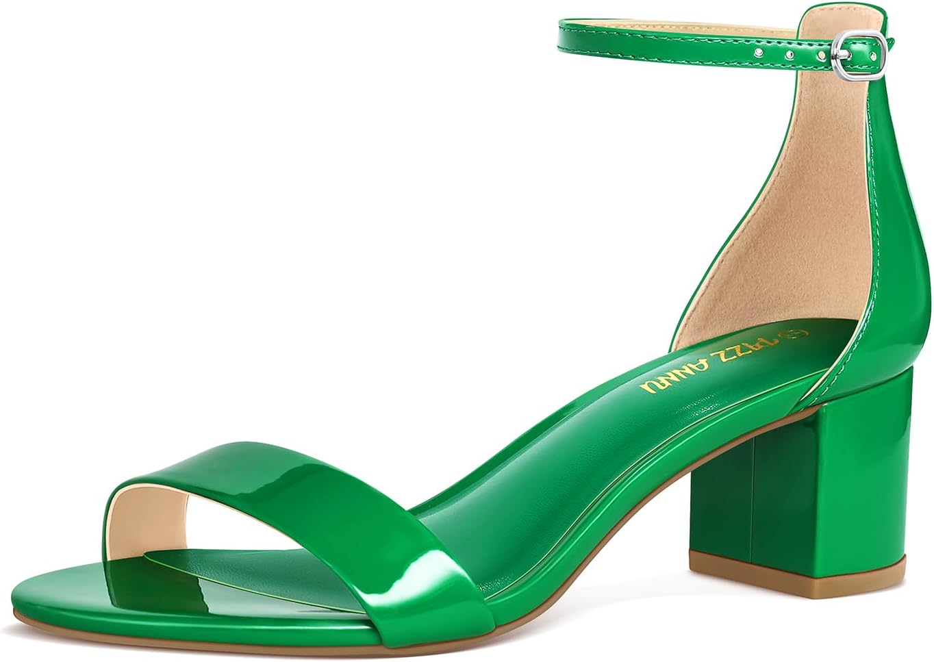 PIZZ ANNU Women's Low Block Chunky Heels Sandals Comfortable Open Toe Ankle Strap Party Dress Pump Shoes Strappy Buckle Heeled Sandal with 2 Inches Tall Thick Heel Design