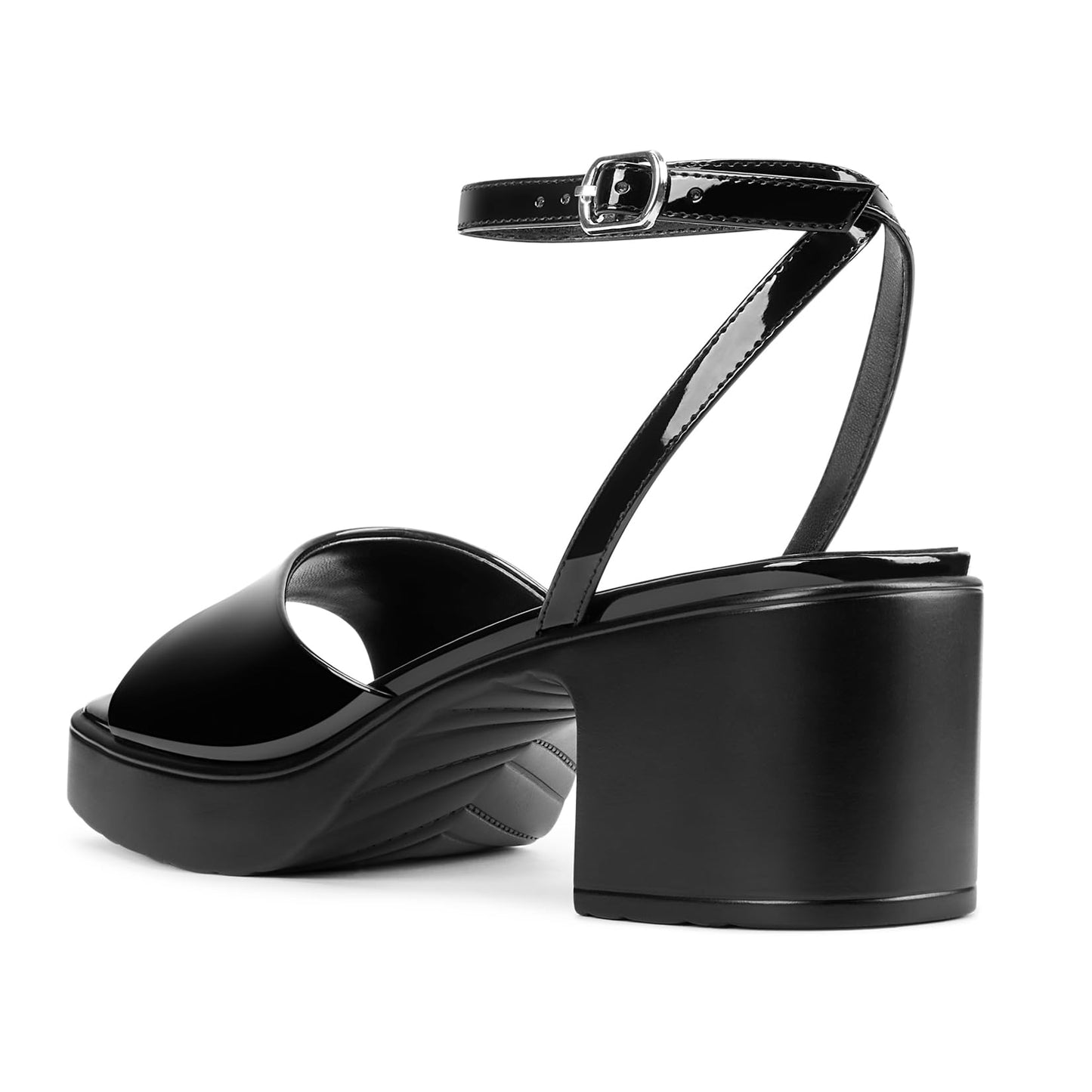 NobleOnly Womens Open Square Toe Platform Chunky Block Heeled Sandals Ankle Strap Buckle Wedding Dress Party Casual Shoes 2.6 Inches Heels