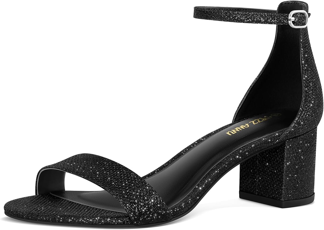 PIZZ ANNU Women's Low Block Chunky Heels Sandals Comfortable Open Toe Ankle Strap Party Dress Pump Shoes Strappy Buckle Heeled Sandal with 2 Inches Tall Thick Heel Design