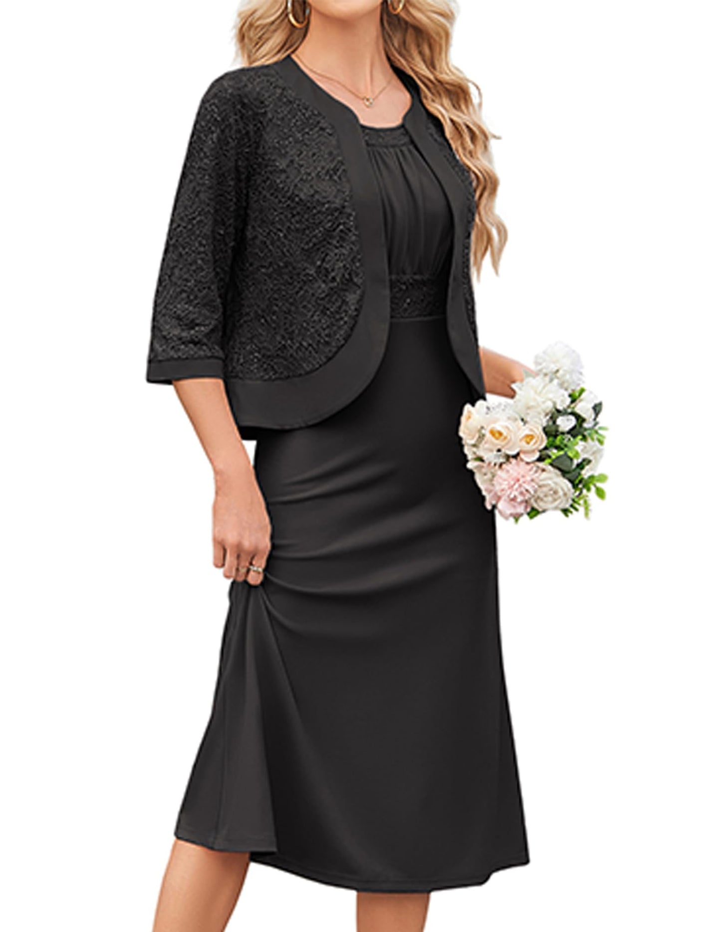 GRACE KARIN Women's Formal Wedding Guest Dress,2 Piece Mother of The Bride Dresses,Tea Party Sequin Dress with Jacket
