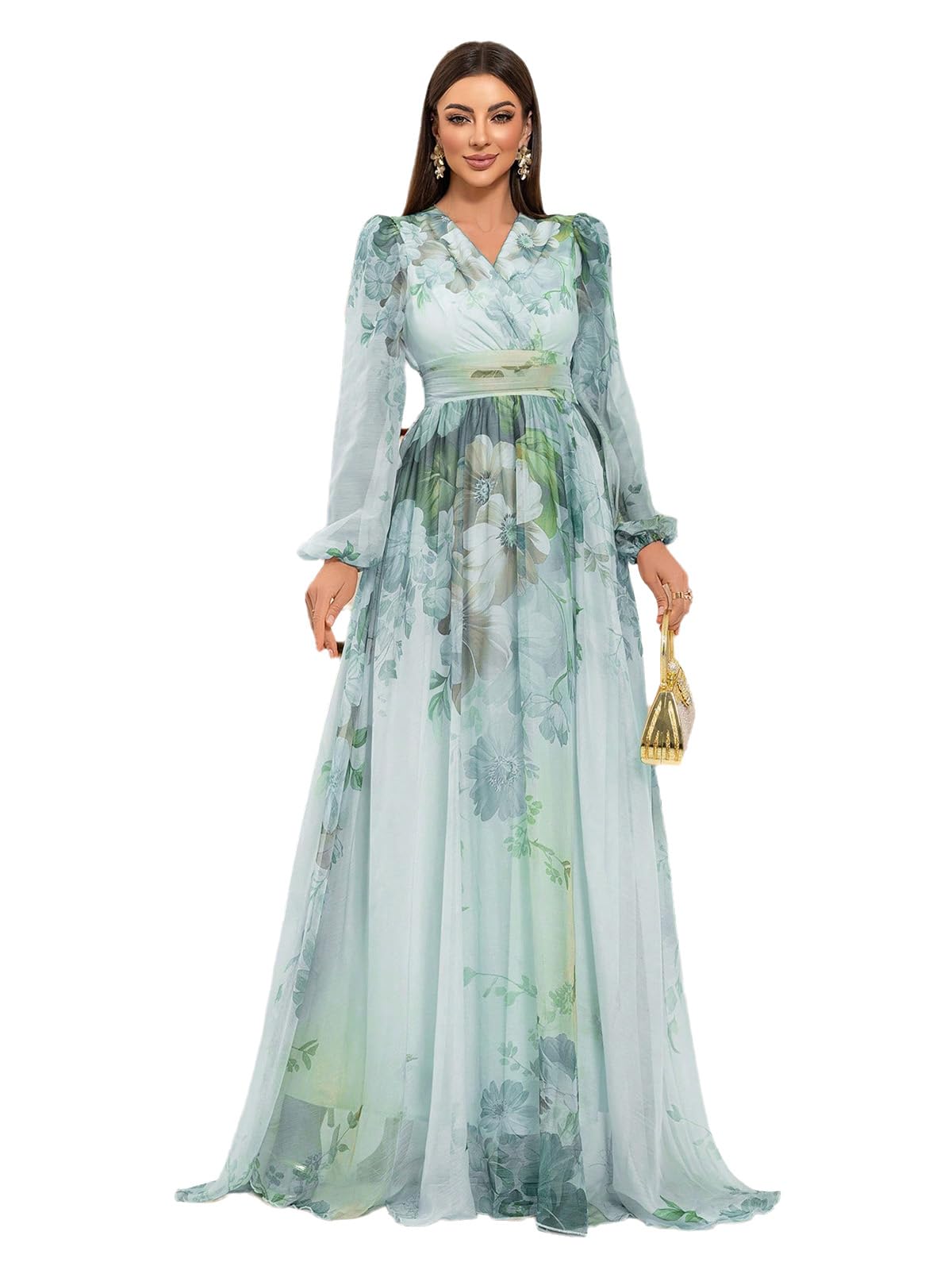 TOLEEN Summer Casual Dresses for Women 2024 Spring Fashion Boho V Neck Long Sleeve Ruffle Floral Print Elegant Maxi Dress