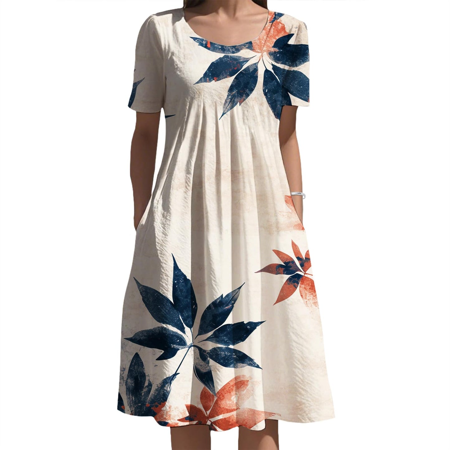 Oriental Ink Floral Midi Dress Gradient Tone for Women Elegant Daily Vacation Outfit with Side Pockets and Style