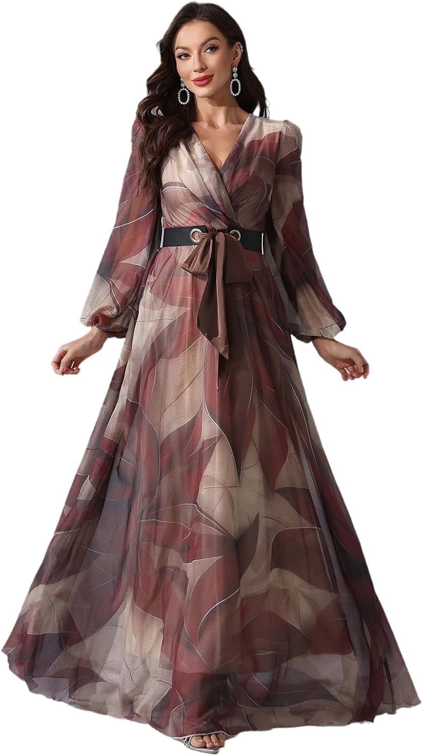 TOLEEN Summer Casual Dresses for Women 2024 Spring Fashion Boho V Neck Long Sleeve Ruffle Floral Print Elegant Maxi Dress