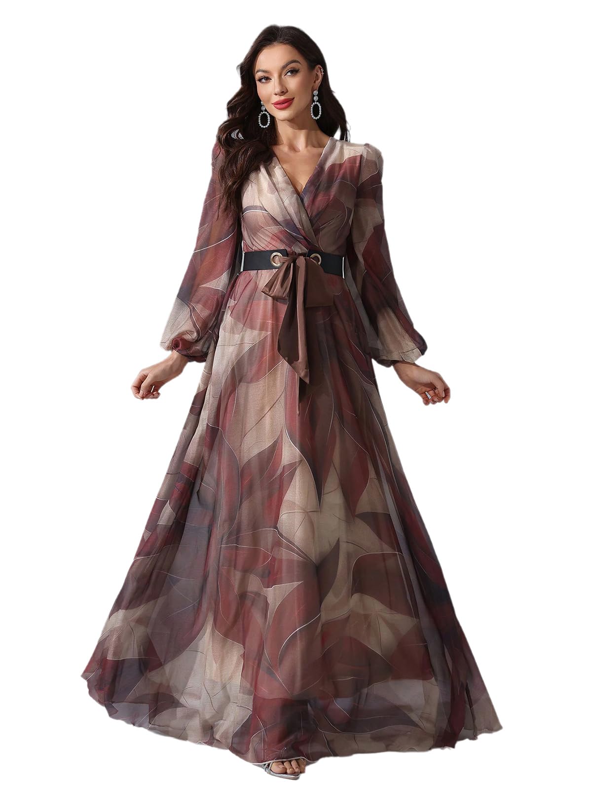 TOLEEN Summer Casual Dresses for Women 2024 Spring Fashion Boho V Neck Long Sleeve Ruffle Floral Print Elegant Maxi Dress