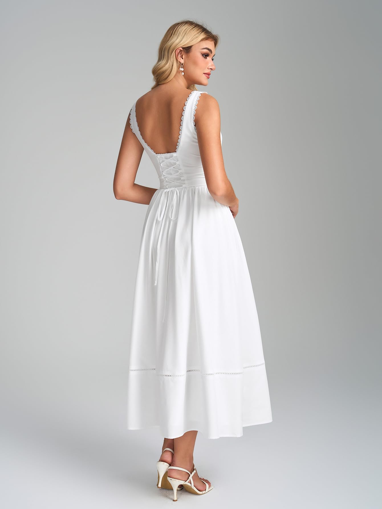 KUTUMAI Floral Corset Midi Dresses for Women 2026 Summer Spring V Neck Lace Up Flowy Wedding Guest Dress