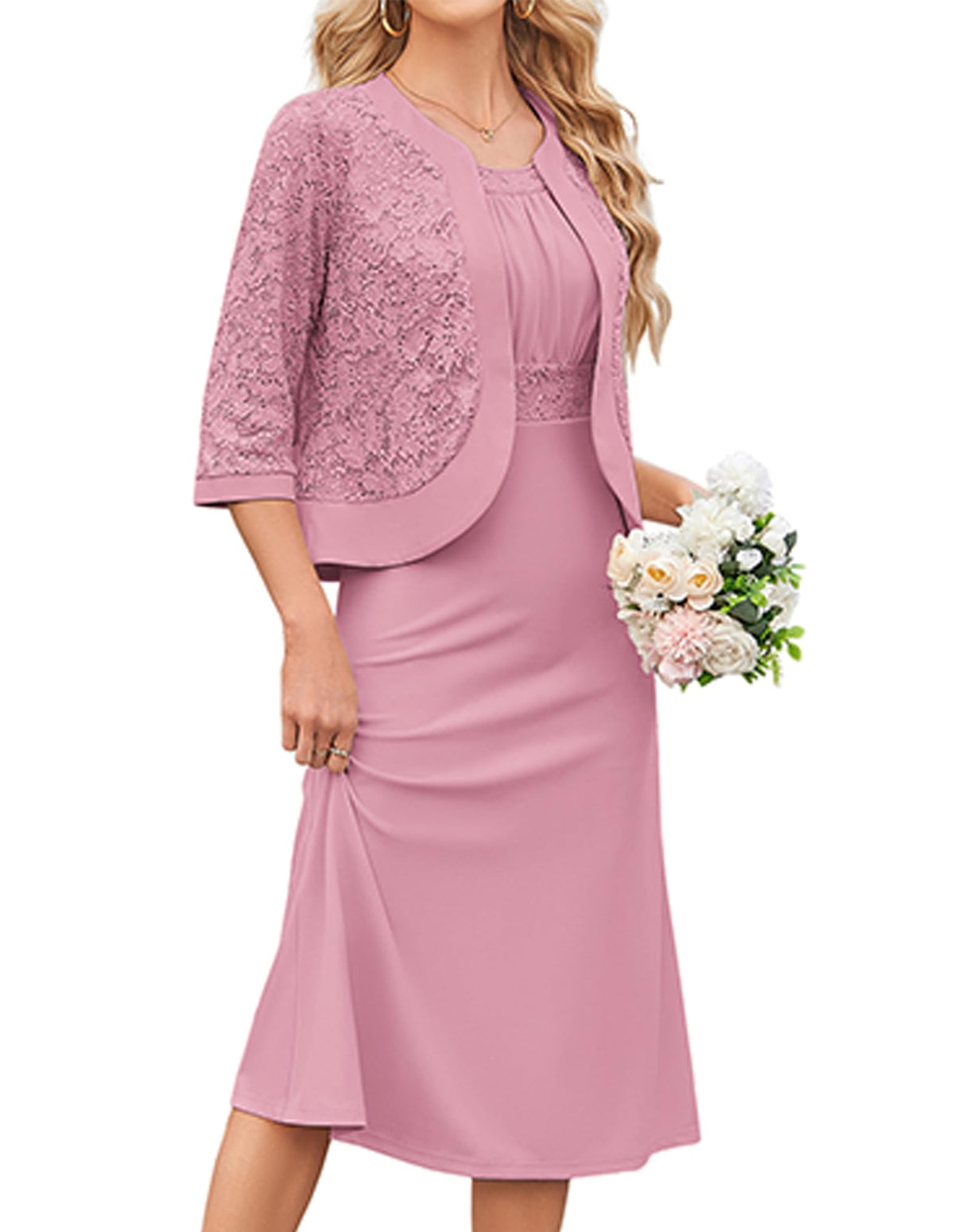GRACE KARIN Women's Formal Wedding Guest Dress,2 Piece Mother of The Bride Dresses,Tea Party Sequin Dress with Jacket