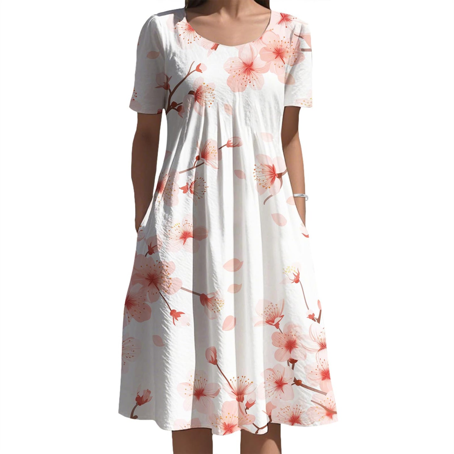 Oriental Ink Floral Midi Dress Gradient Tone for Women Elegant Daily Vacation Outfit with Side Pockets and Style
