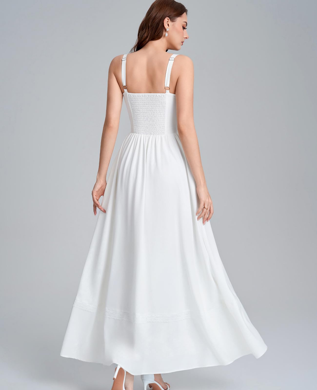 GLNEGE Floral Corset Wedding Guest Maxi Dress Summer Spring Flowy A Line Slit Tea Party Sundress for Women with Pockets