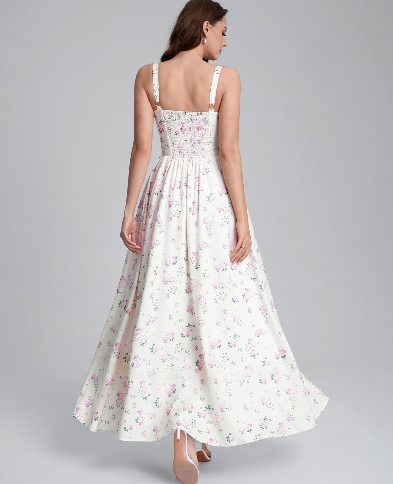 GLNEGE Floral Corset Wedding Guest Maxi Dress Summer Spring Flowy A Line Slit Tea Party Sundress for Women with Pockets