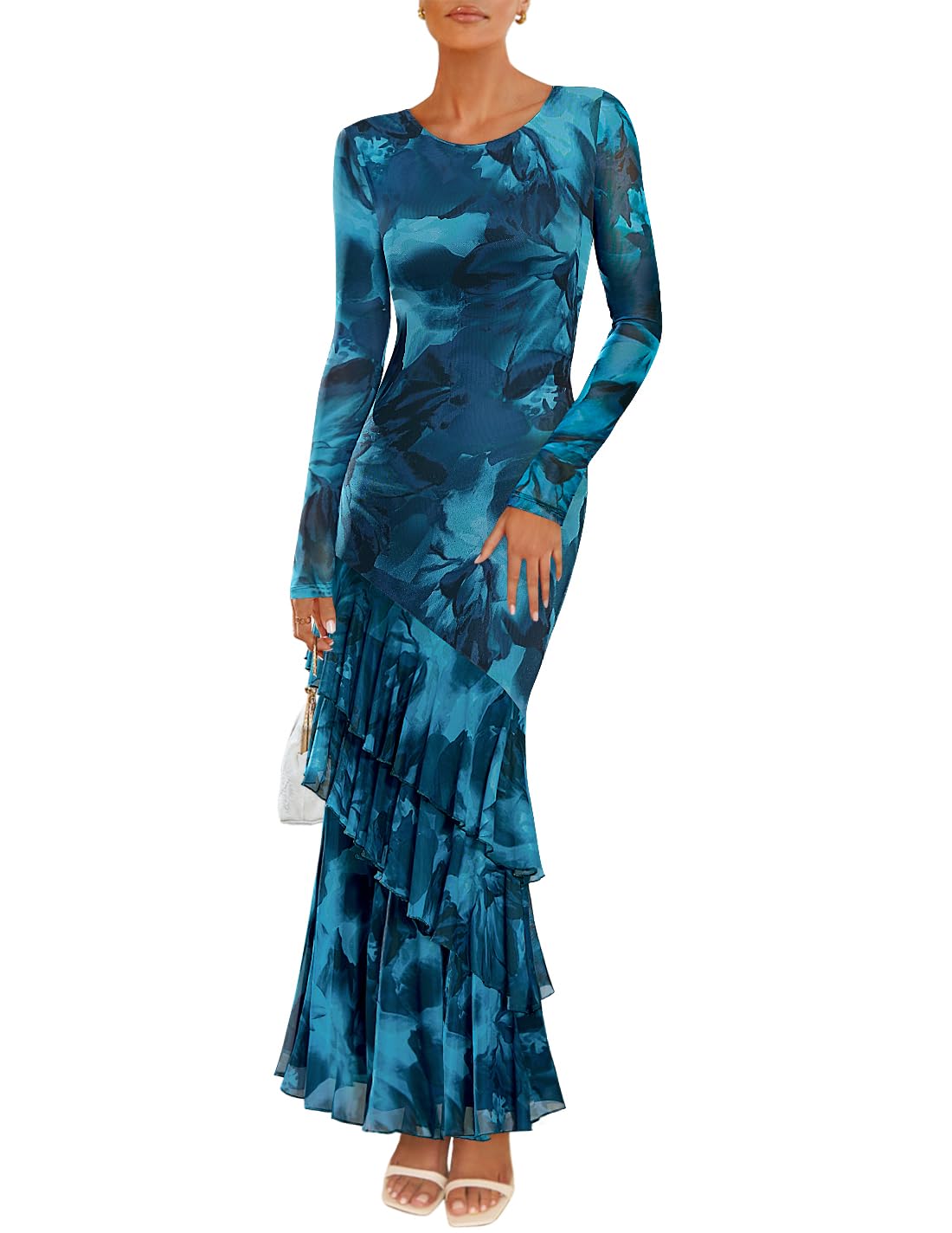 ZESICA Women's Fall Floral Bodycon Maxi Wedding Guest Dresses