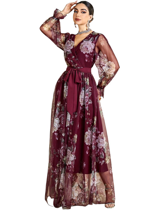 Womens Summer Dresses,Floral Patterns Vintage Elegant Cocktail Long Sleeve Boho Casual Maxi Wedding Guest Dresses for Women