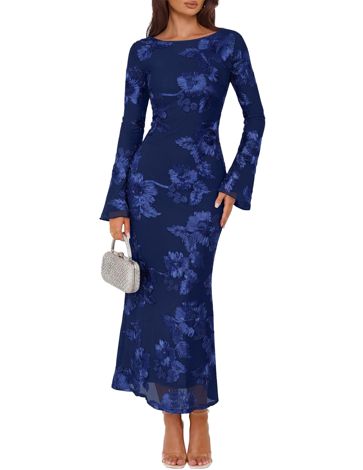 ZESICA Women Fall Long Sleeve Wedding Guest Cocktail Midi Dress