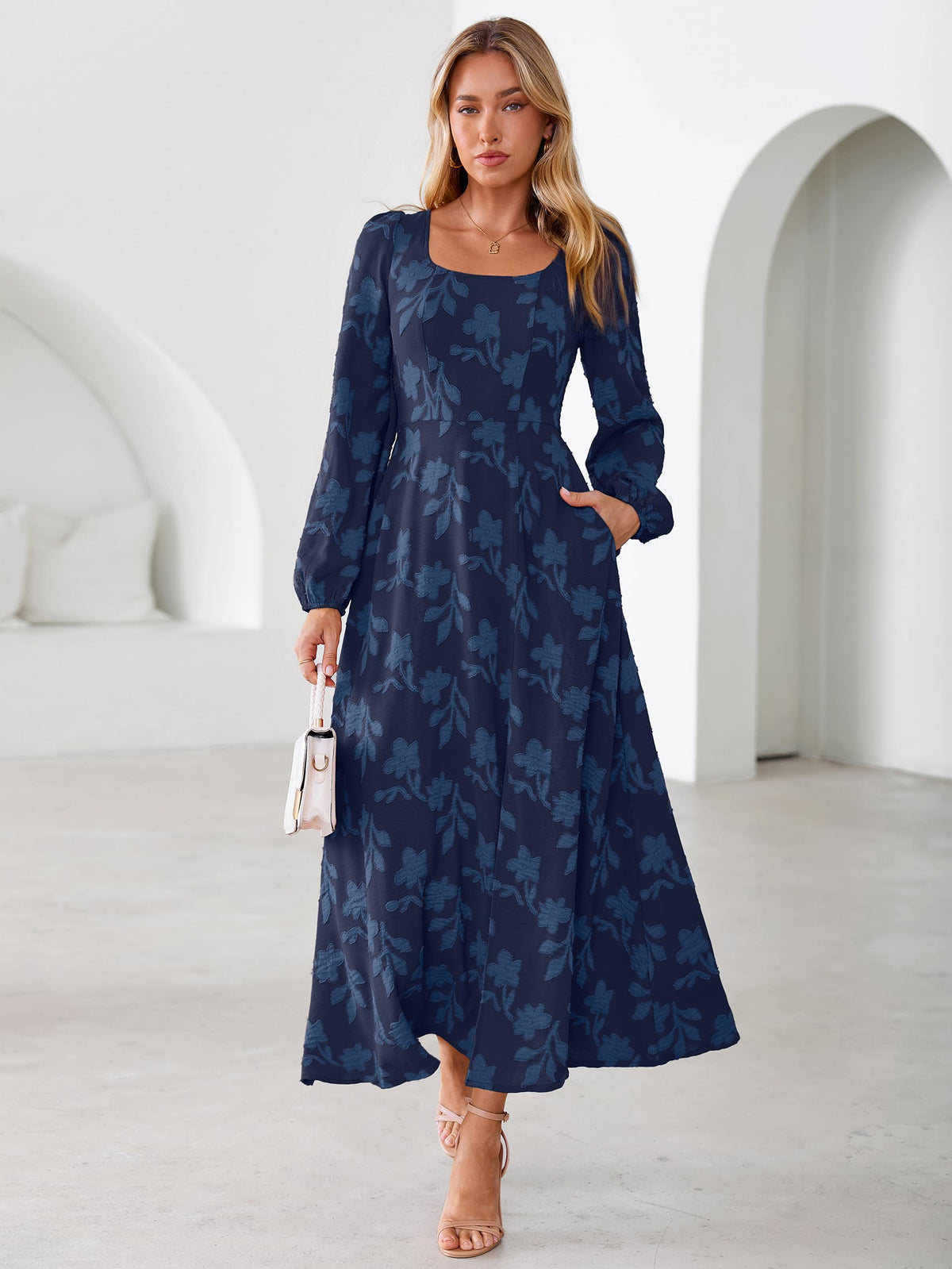 Simplee Womens Fall Wedding Guset Dress Formal Long Sleeve Maxi Dresses
