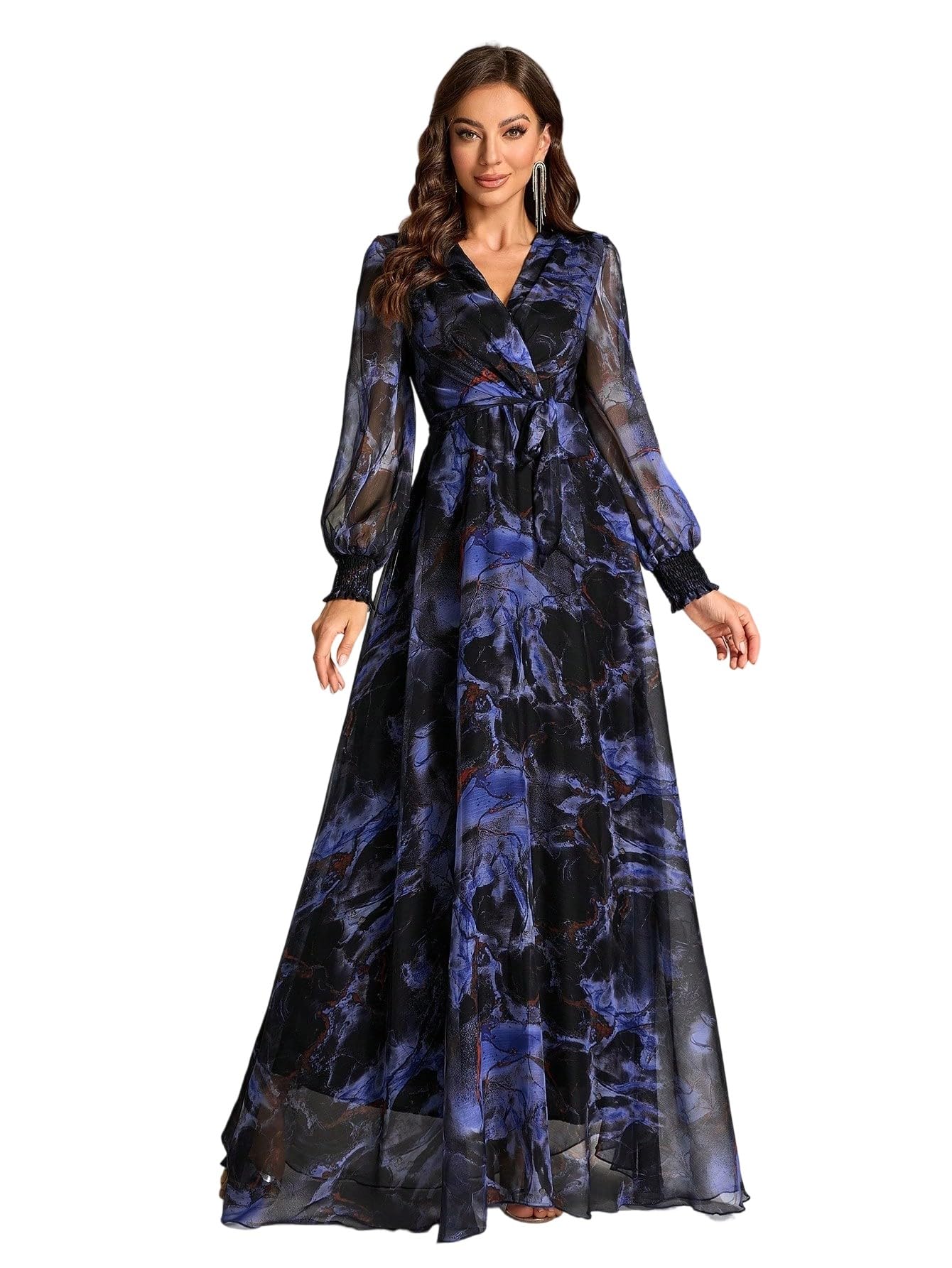 Womens Summer Dresses,Floral Patterns Vintage Elegant Cocktail Long Sleeve Boho Casual Maxi Wedding Guest Dresses for Women