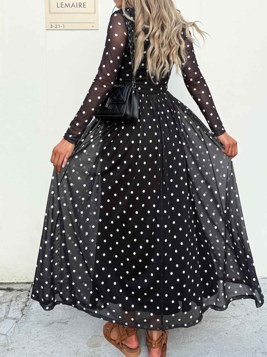 Women's Maxi Dress 2026 Spring Long Sleeve Crewneck Mesh Floral Dress Drop Waist Party Wedding Guest Dresses