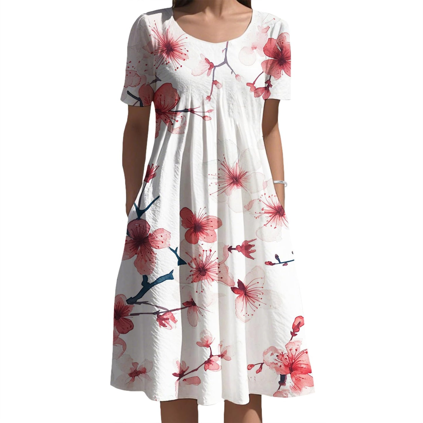 Oriental Ink Floral Midi Dress Gradient Tone for Women Elegant Daily Vacation Outfit with Side Pockets and Style
