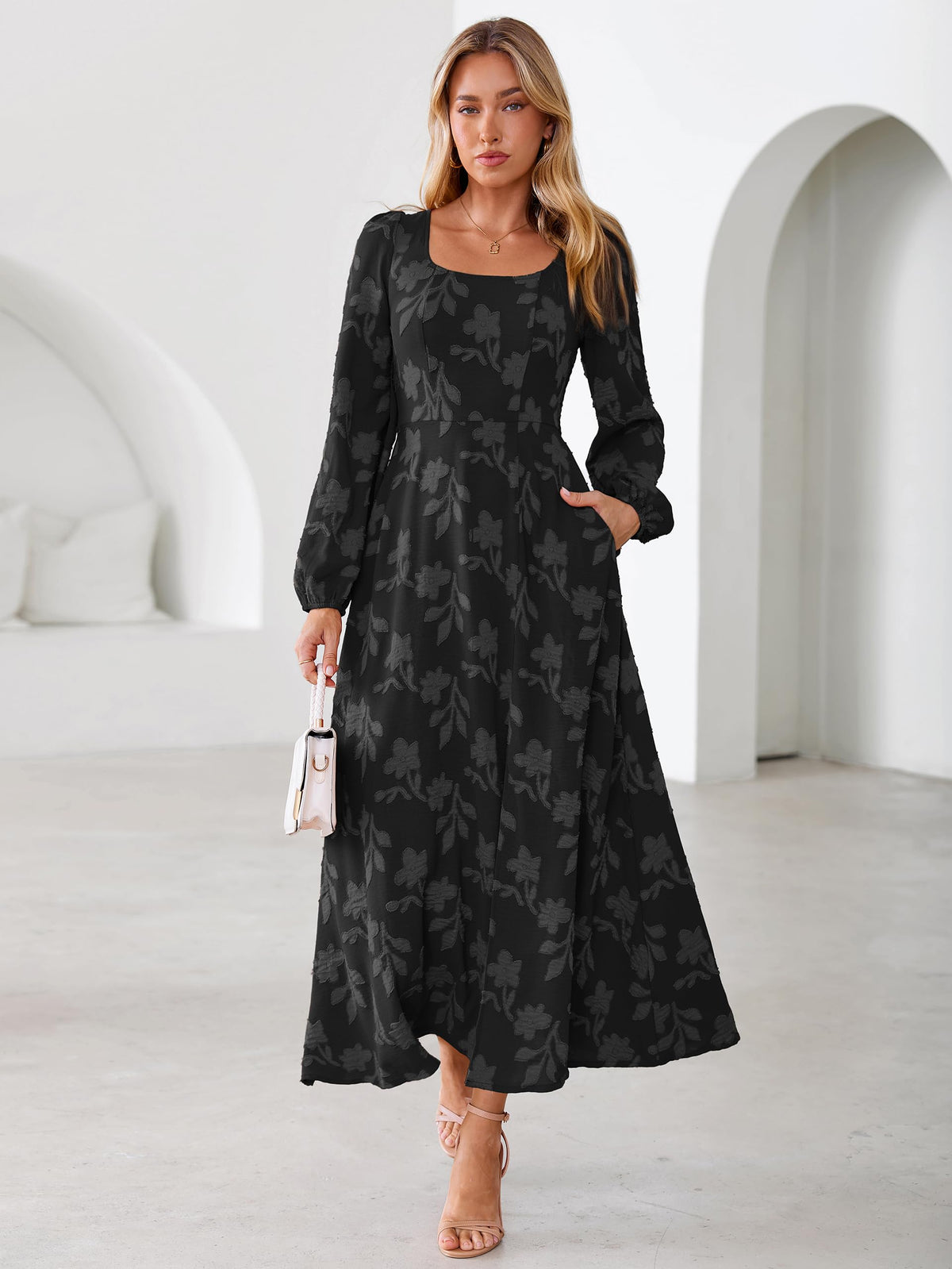 Simplee Womens Fall Wedding Guset Dress Formal Long Sleeve Maxi Dresses