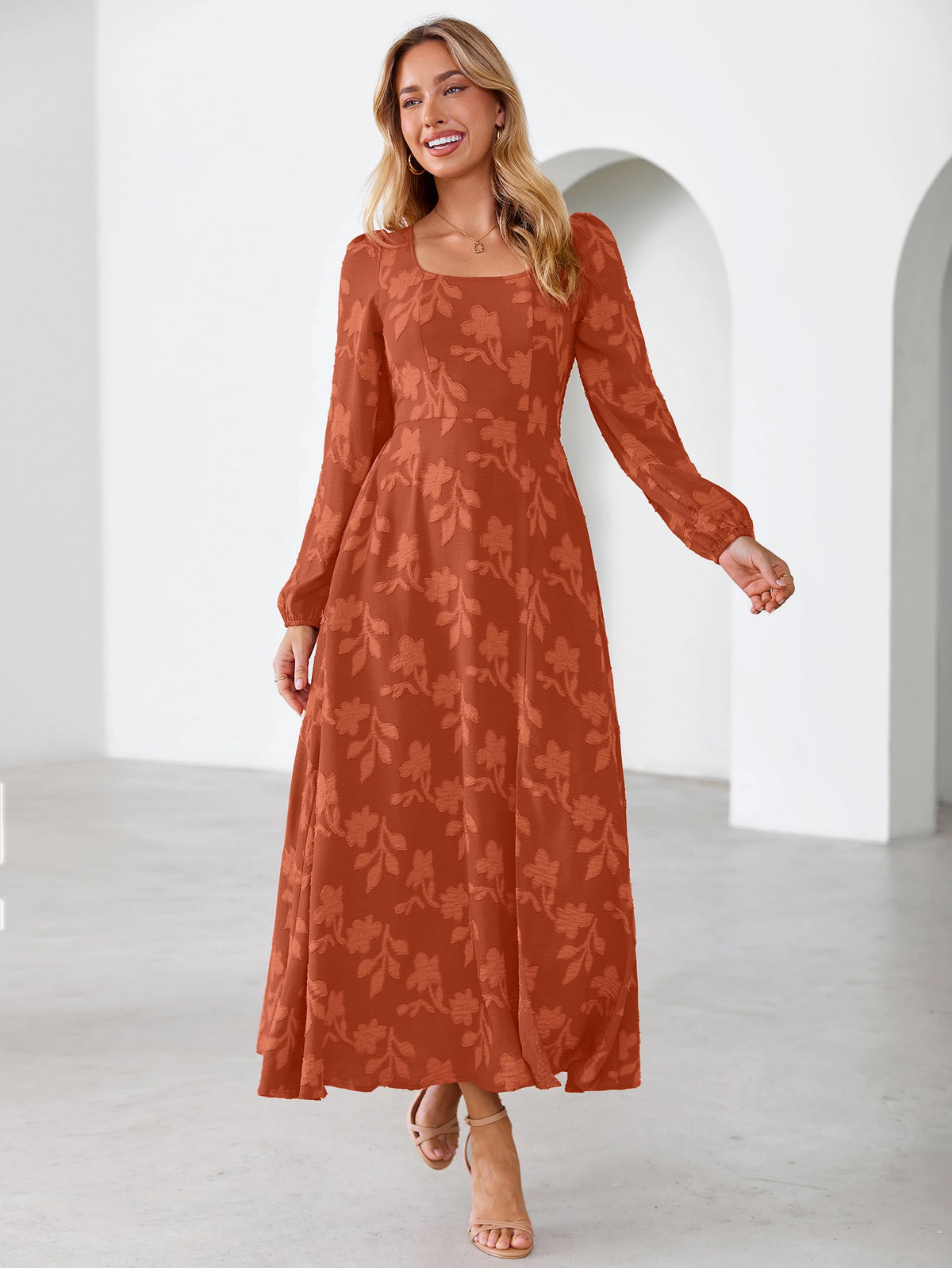 Simplee Womens Fall Wedding Guset Dress Formal Long Sleeve Maxi Dresses