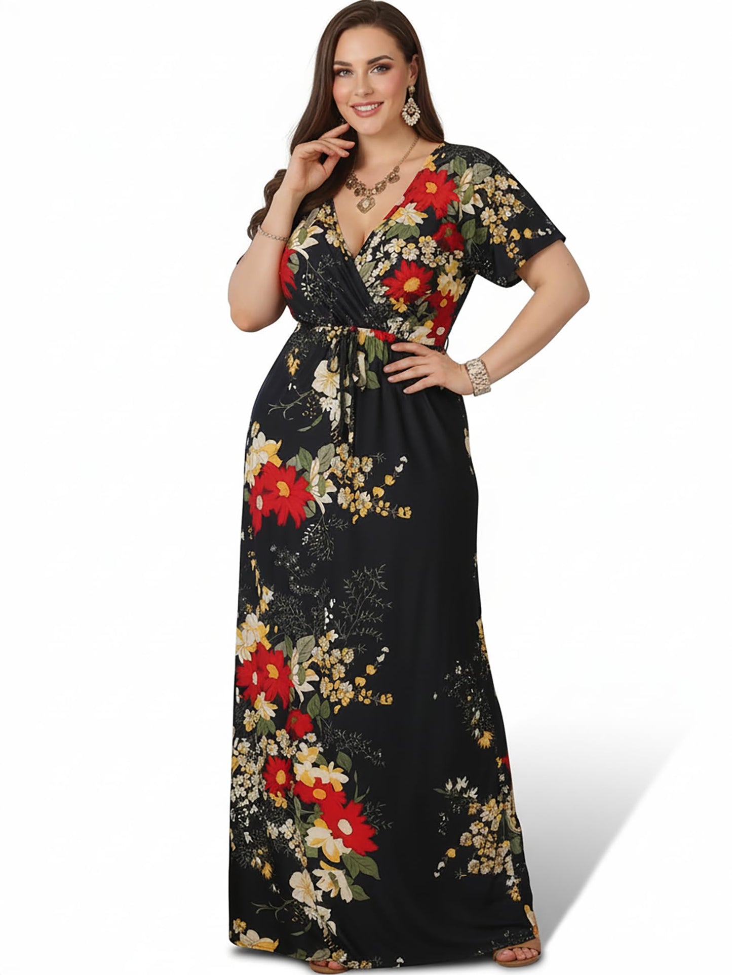 KOH KOH Womens Long Summer Floral Evening Kaftan Evening Gown Maxi Dress