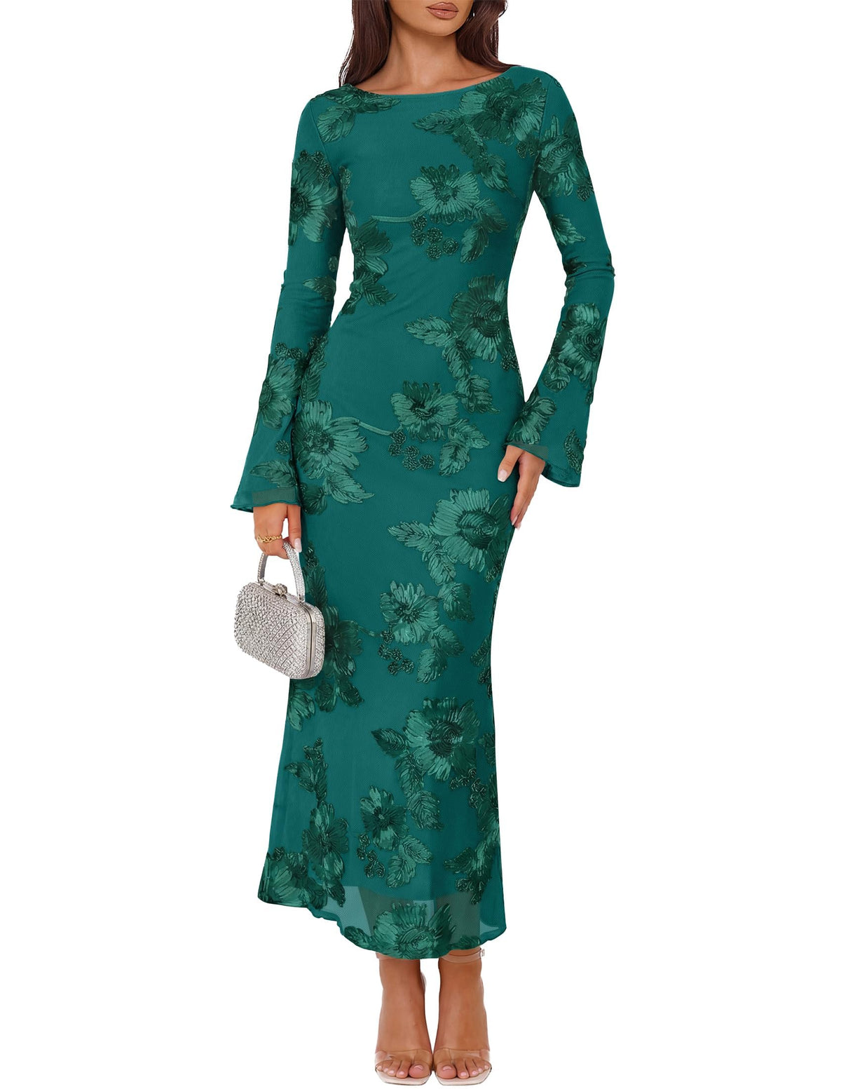 ZESICA Women Fall Long Sleeve Wedding Guest Cocktail Midi Dress