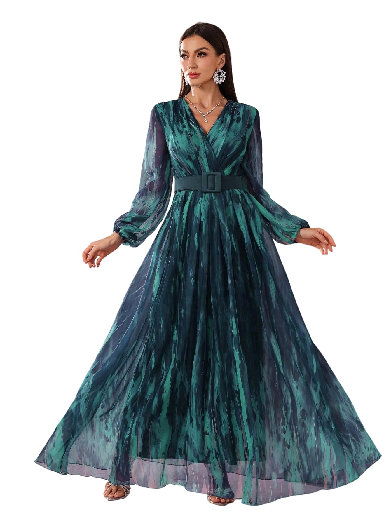 Womens Summer Dresses,Floral Patterns Vintage Elegant Cocktail Long Sleeve Boho Casual Maxi Wedding Guest Dresses for Women