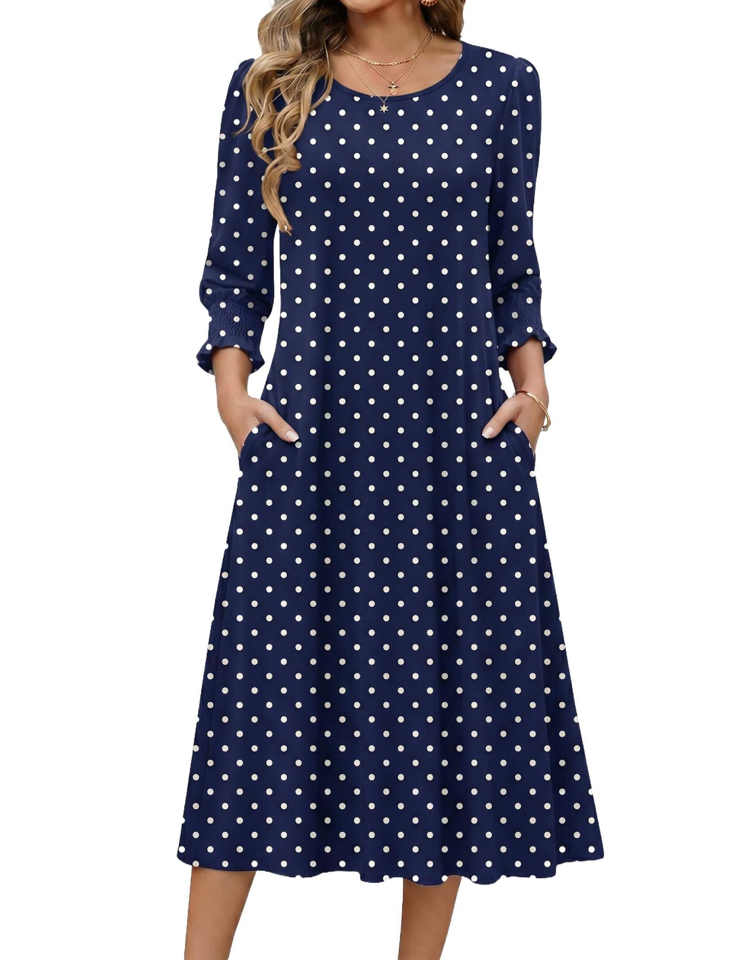 Zeagoo Summer Dresses for Women 2026 3/4 Sleeve Dress for Women Floral Midi Dresses for Casual Womens Dresses with Pockets