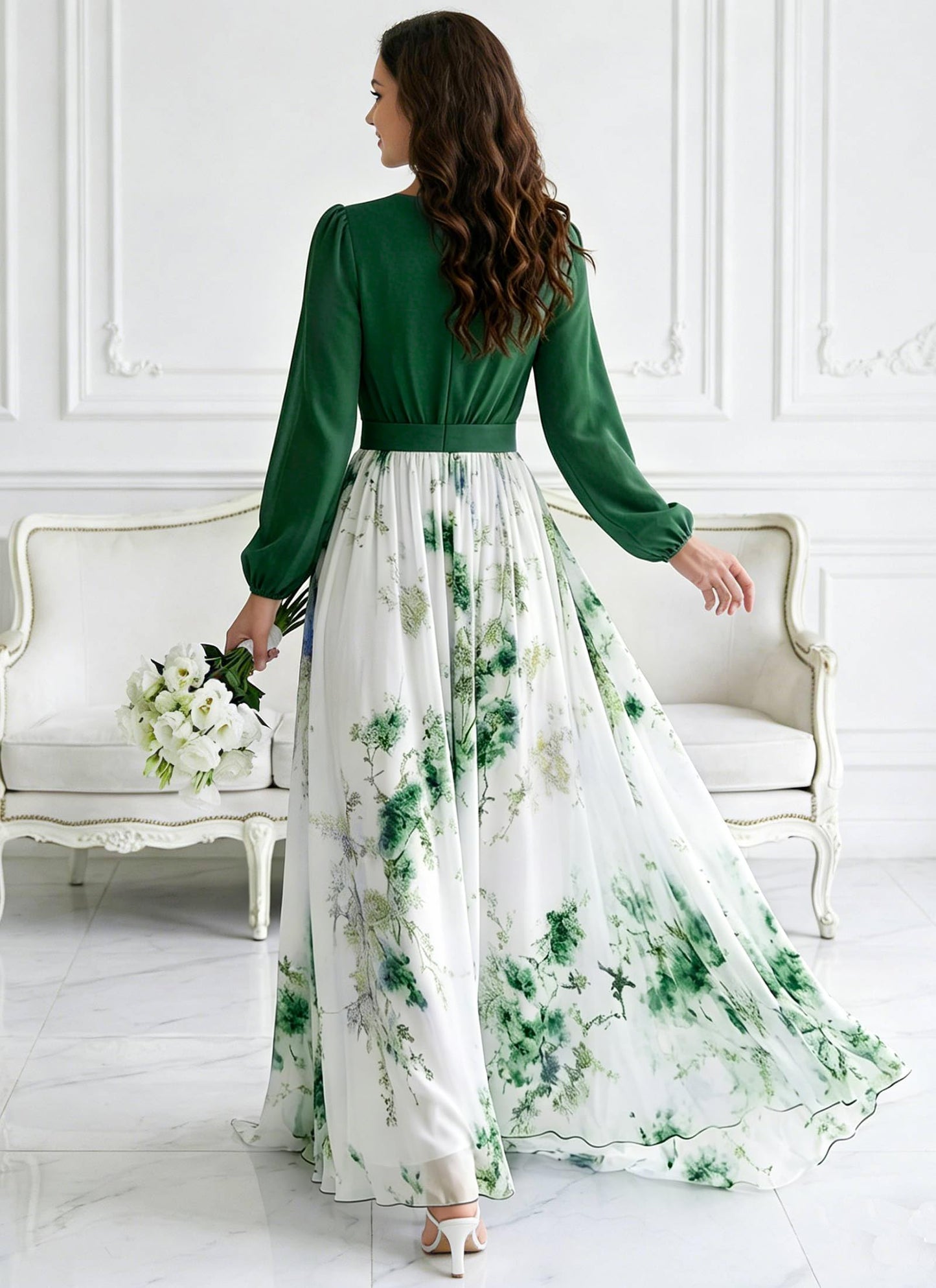 Women's Boho Floral Chiffon Maxi Dresses 2026 Summer Casual Long Sheer Sleeve Deep V Neck A-Line Beach Vacation Dress