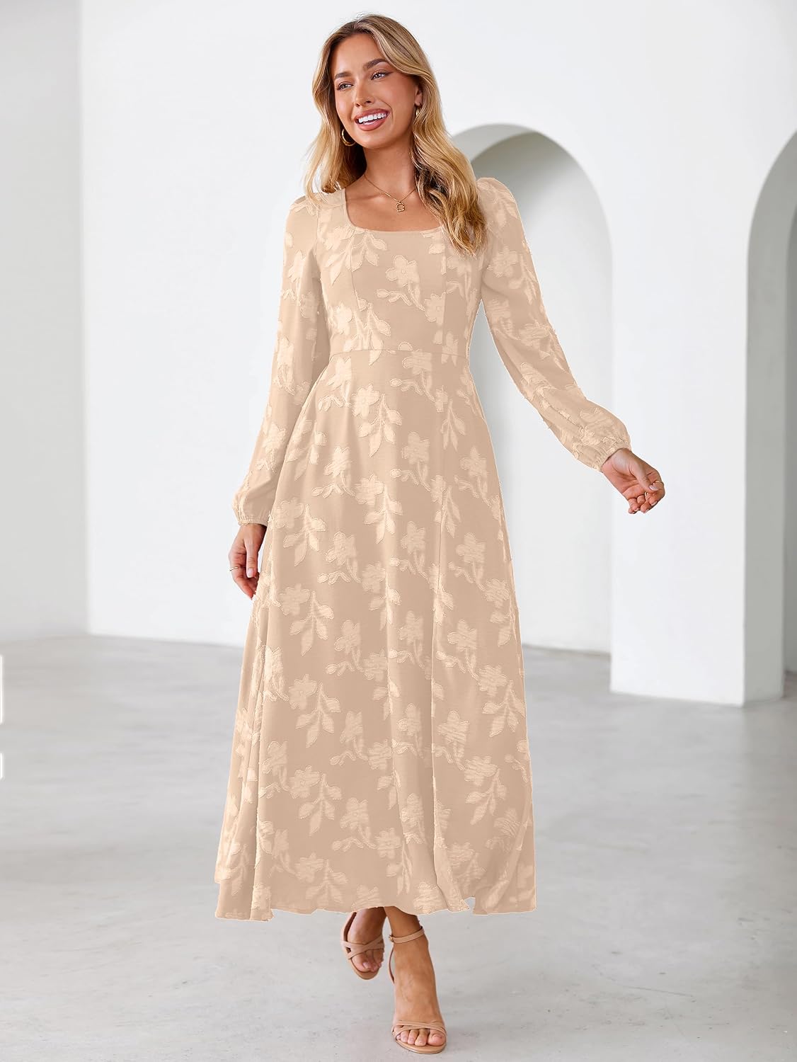 Simplee Womens Fall Wedding Guset Dress Formal Long Sleeve Maxi Dresses