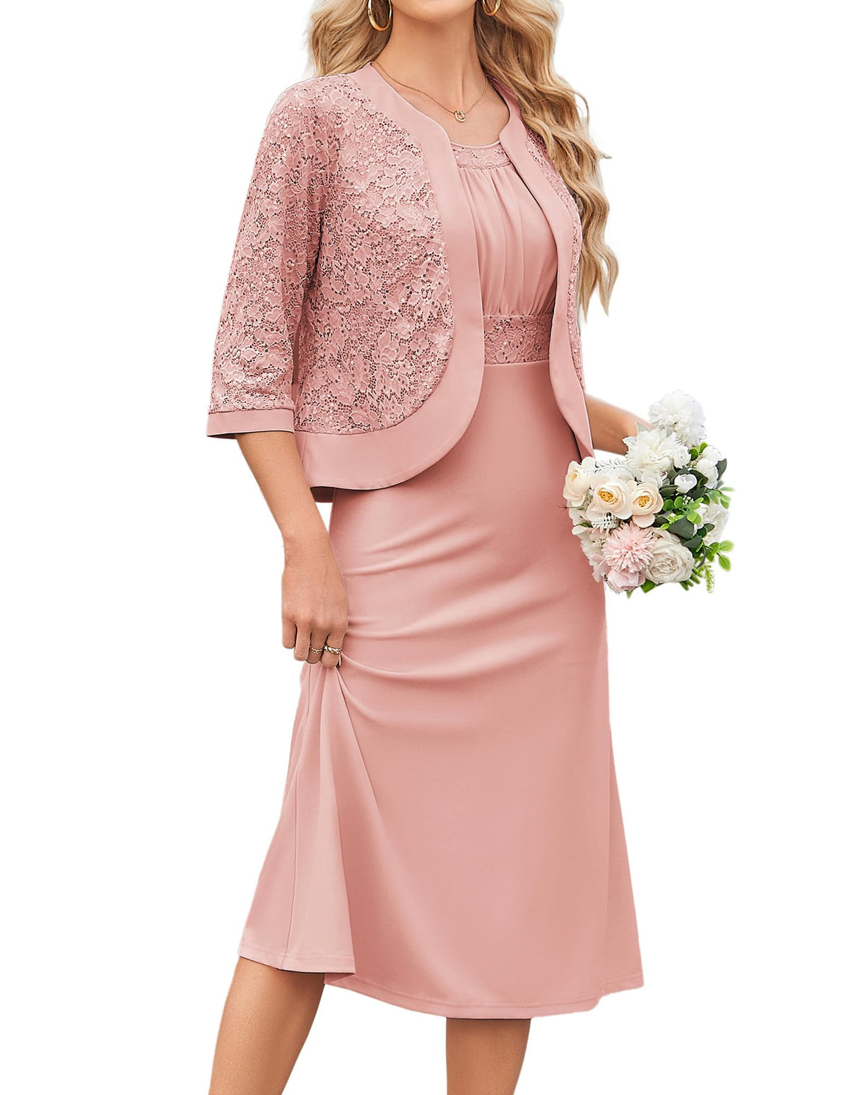 GRACE KARIN Women's Formal Wedding Guest Dress,2 Piece Mother of The Bride Dresses,Tea Party Sequin Dress with Jacket
