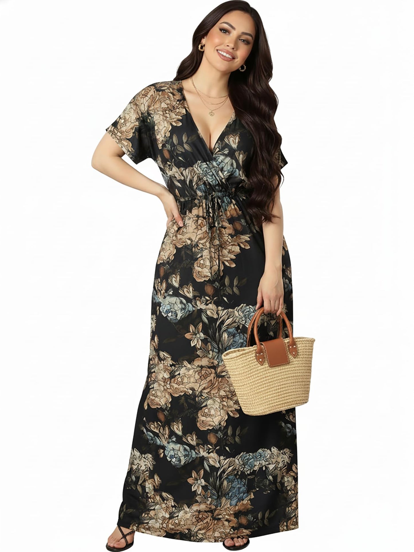 KOH KOH Womens Long Summer Floral Evening Kaftan Evening Gown Maxi Dress