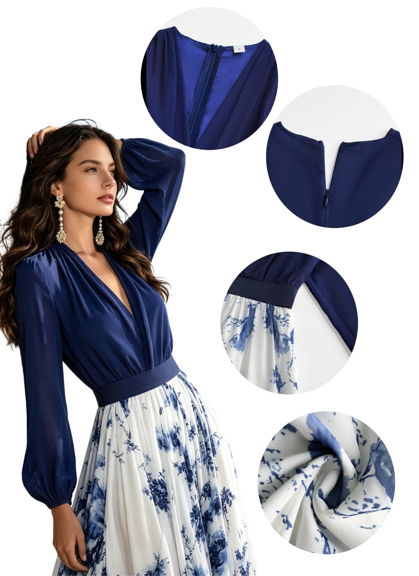 Women's Boho Floral Chiffon Maxi Dresses 2026 Summer Casual Long Sheer Sleeve Deep V Neck A-Line Beach Vacation Dress