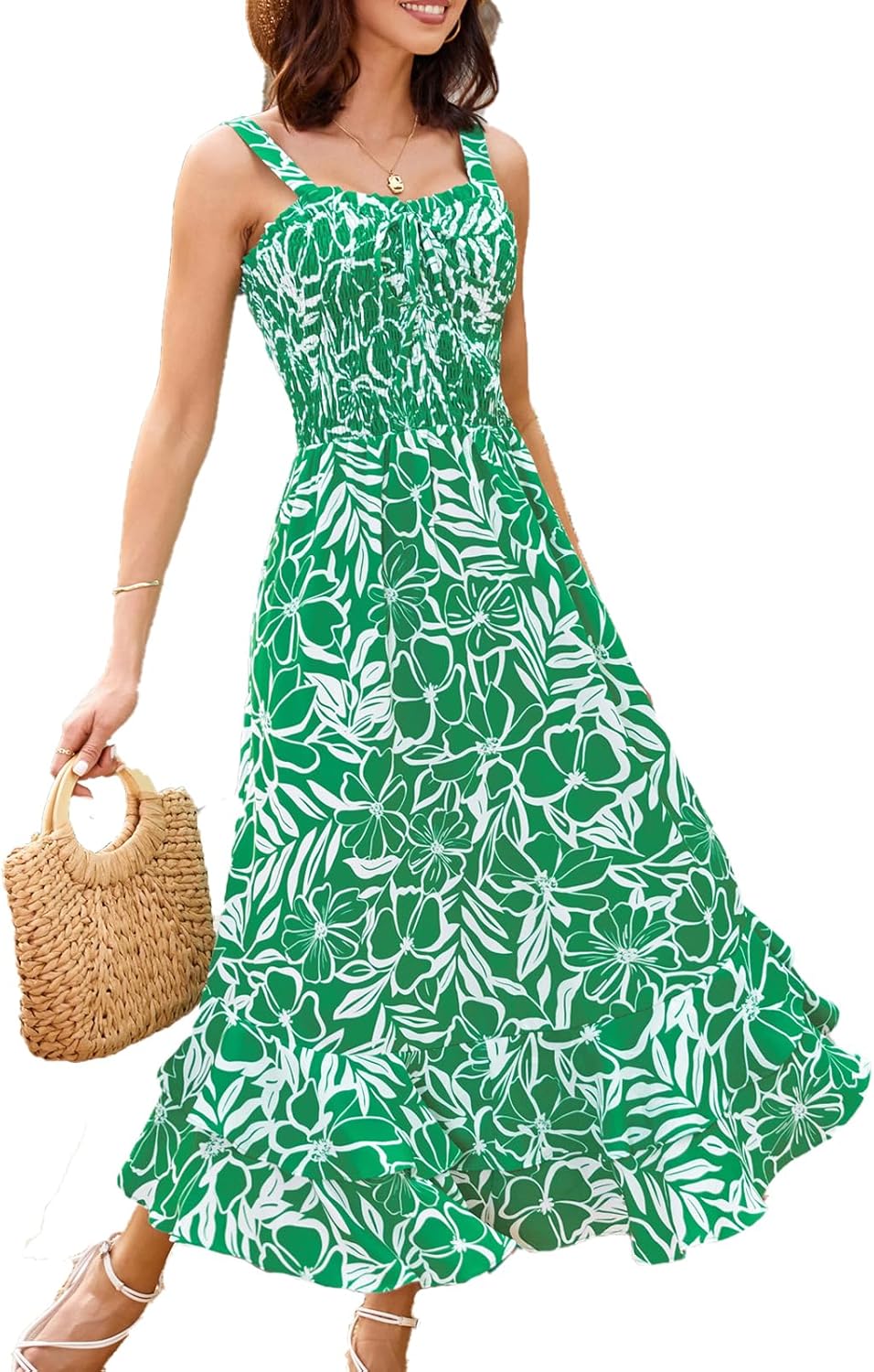 GRACE KARIN Women's 2026 Summer Floral Boho Dress Square Neck Strapped Swing A Line Sundress Beach Long Maxi Outfits