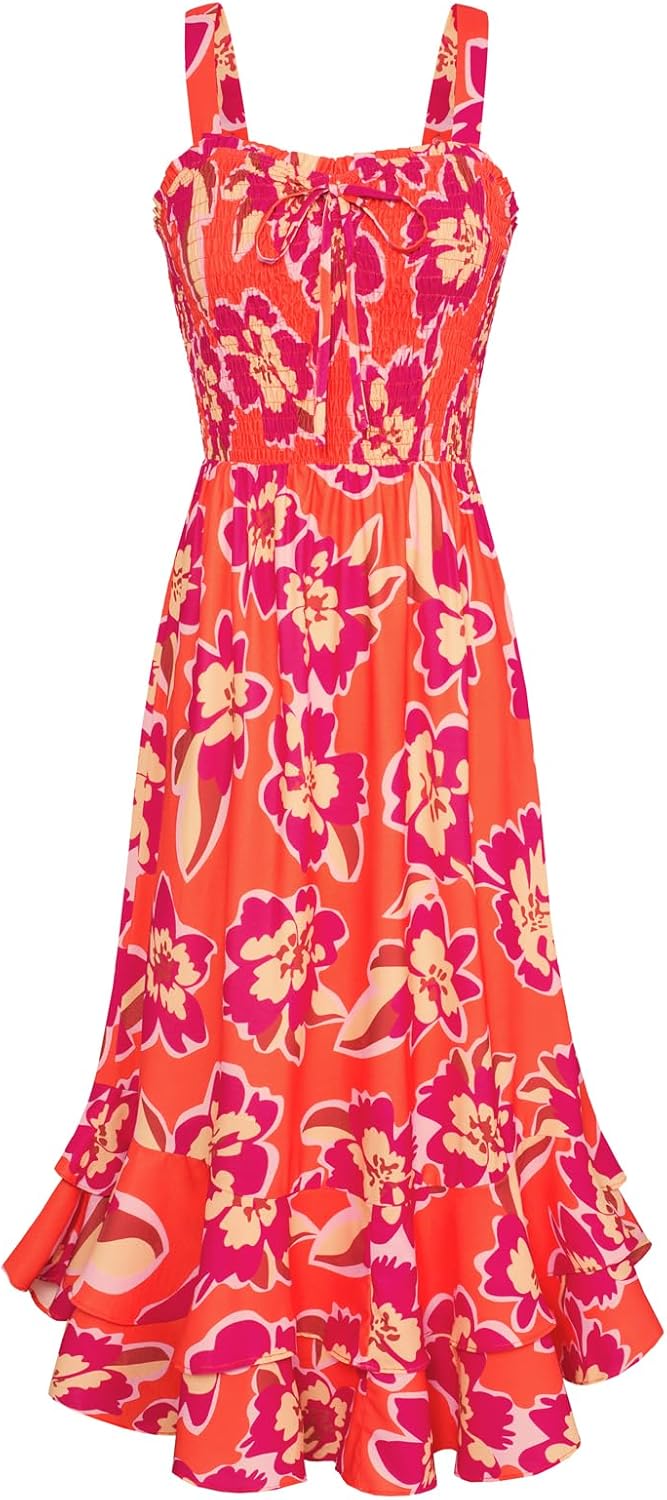 GRACE KARIN Women's 2026 Summer Floral Boho Dress Square Neck Strapped Swing A Line Sundress Beach Long Maxi Outfits