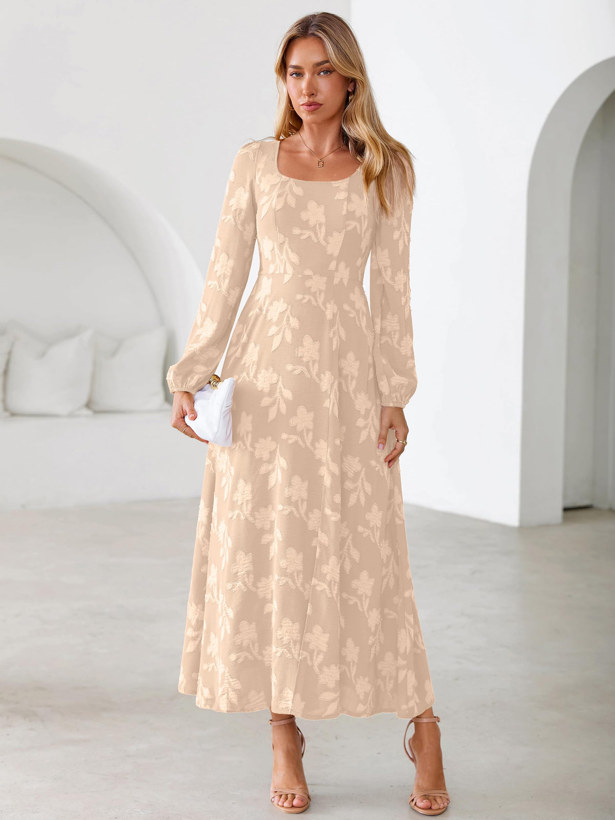 Simplee Womens Fall Wedding Guset Dress Formal Long Sleeve Maxi Dresses