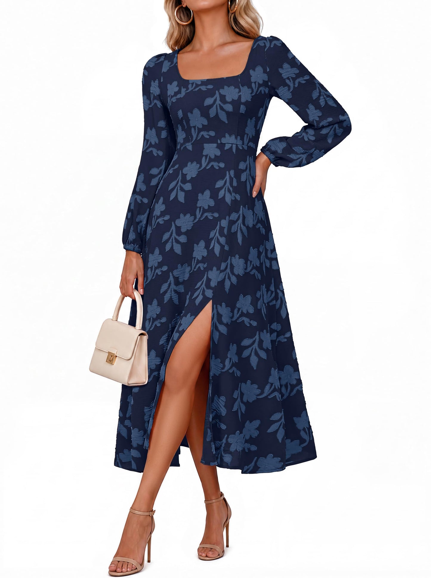 Simplee Womens Fall Wedding Guset Dress Formal Long Sleeve Maxi Dresses