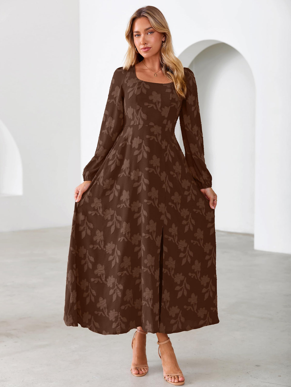 Simplee Womens Fall Wedding Guset Dress Formal Long Sleeve Maxi Dresses