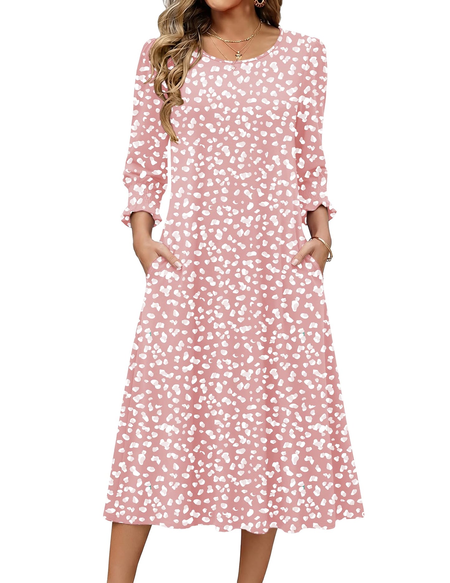 Zeagoo Summer Dresses for Women 2026 3/4 Sleeve Dress for Women Floral Midi Dresses for Casual Womens Dresses with Pockets