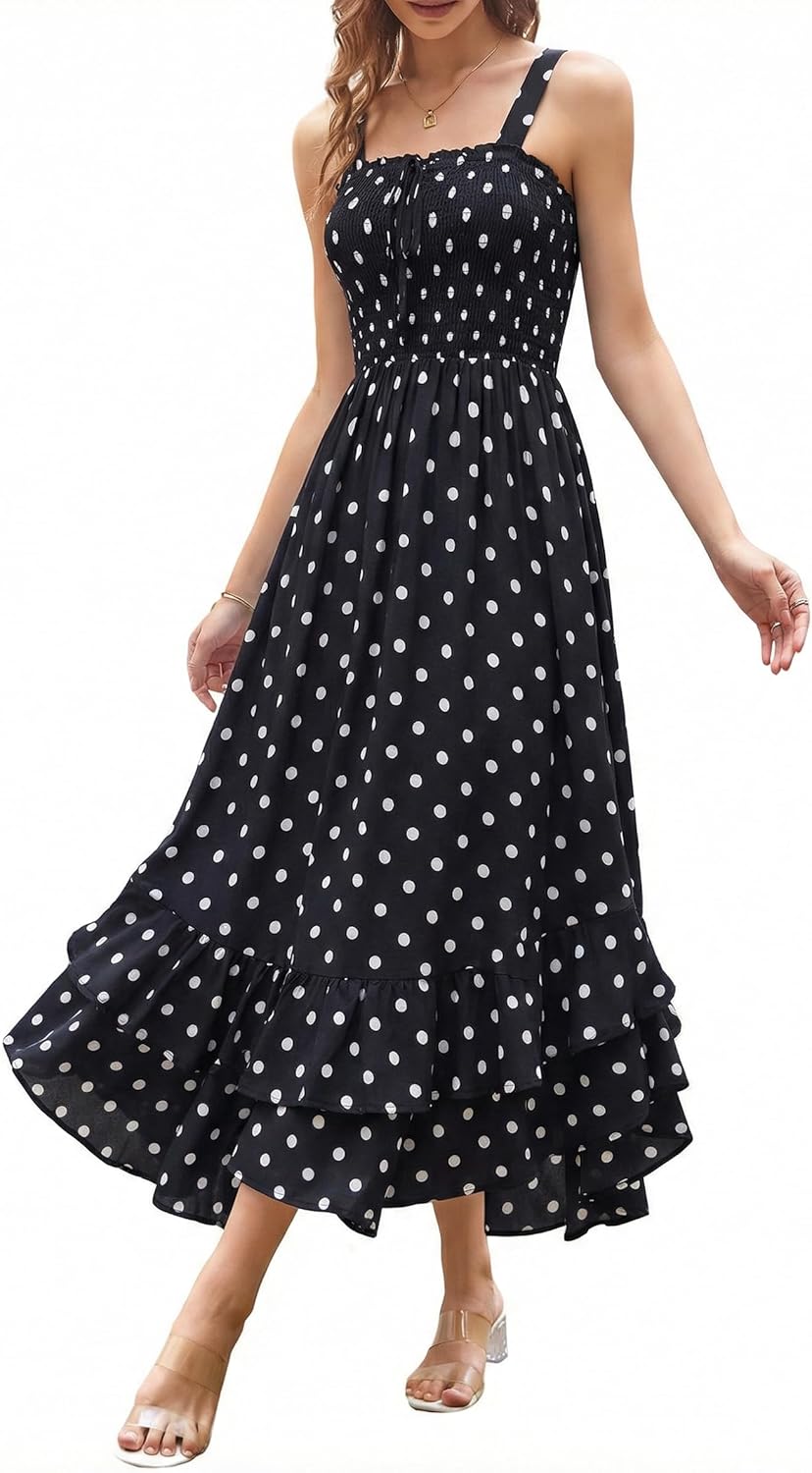 GRACE KARIN Women's 2026 Summer Floral Boho Dress Square Neck Strapped Swing A Line Sundress Beach Long Maxi Outfits