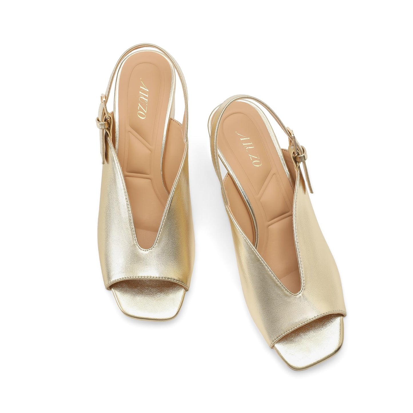 Women's Block Heel Sandals, 2.5 Inch Square Peep Toe V-Cut Slingback Dress Heels for Wedding Party Work Daily