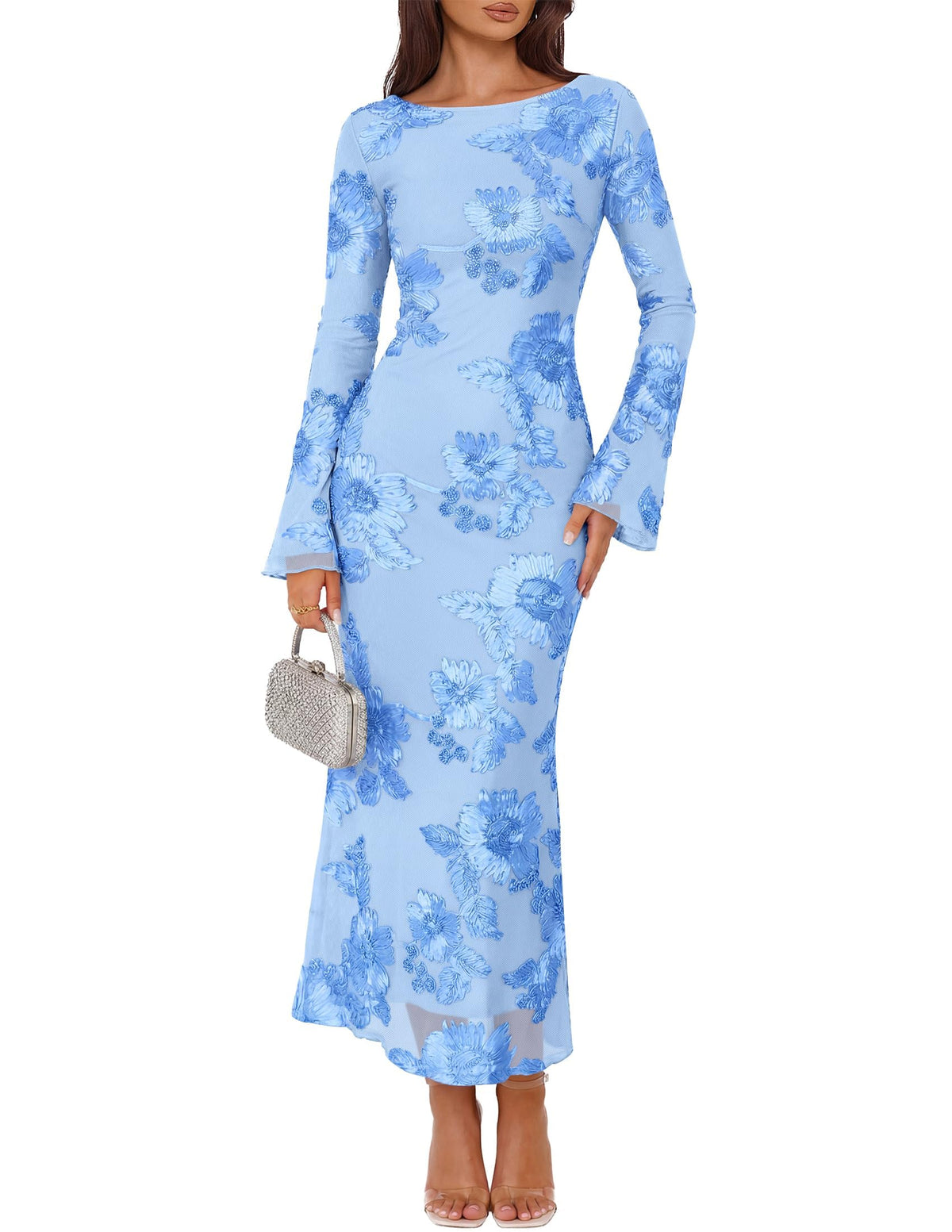 ZESICA Women Fall Long Sleeve Wedding Guest Cocktail Midi Dress