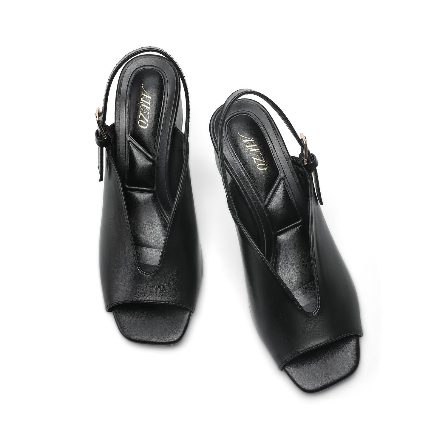 Women's Block Heel Sandals, 2.5 Inch Square Peep Toe V-Cut Slingback Dress Heels for Wedding Party Work Daily