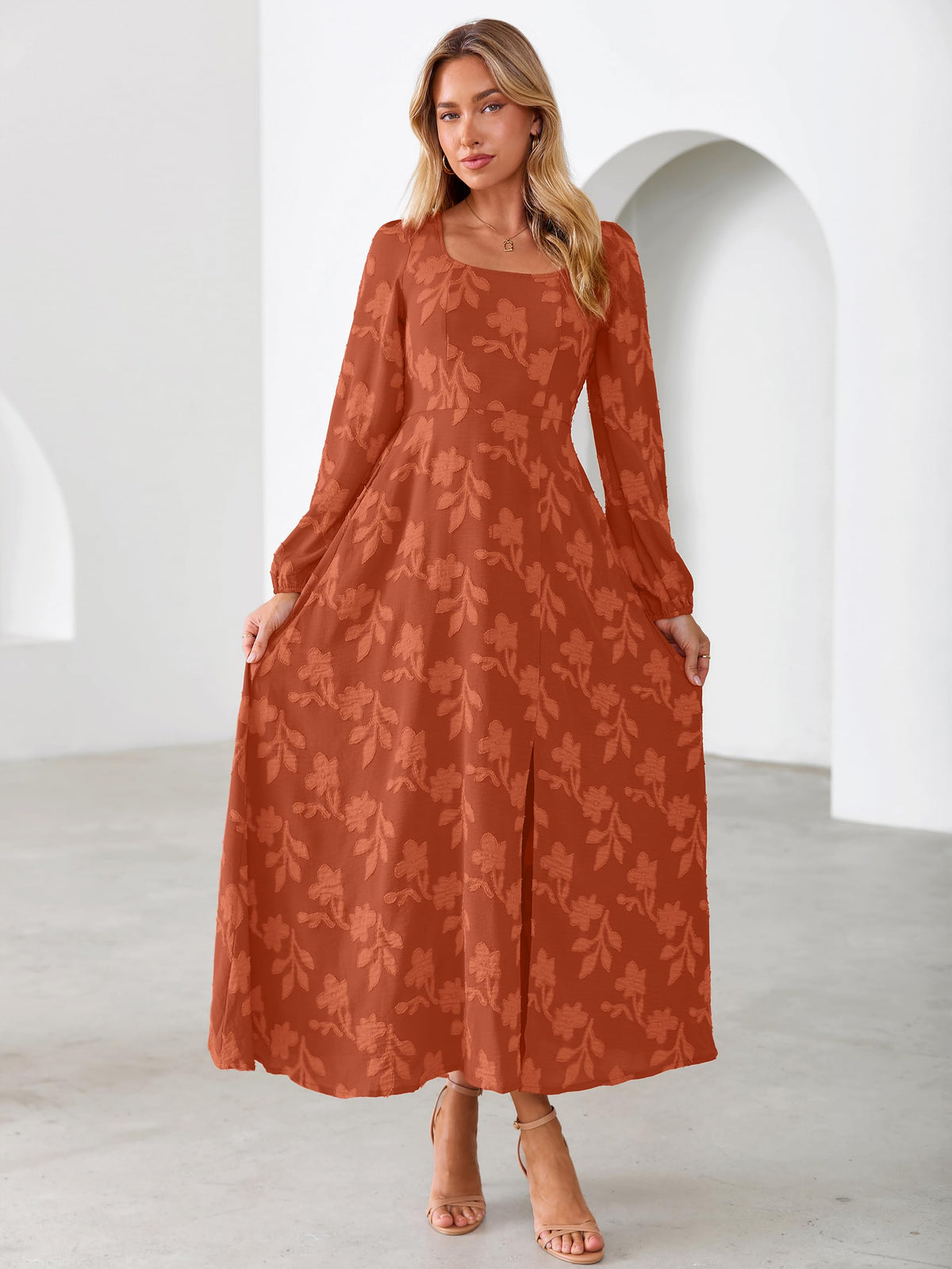 Simplee Womens Fall Wedding Guset Dress Formal Long Sleeve Maxi Dresses
