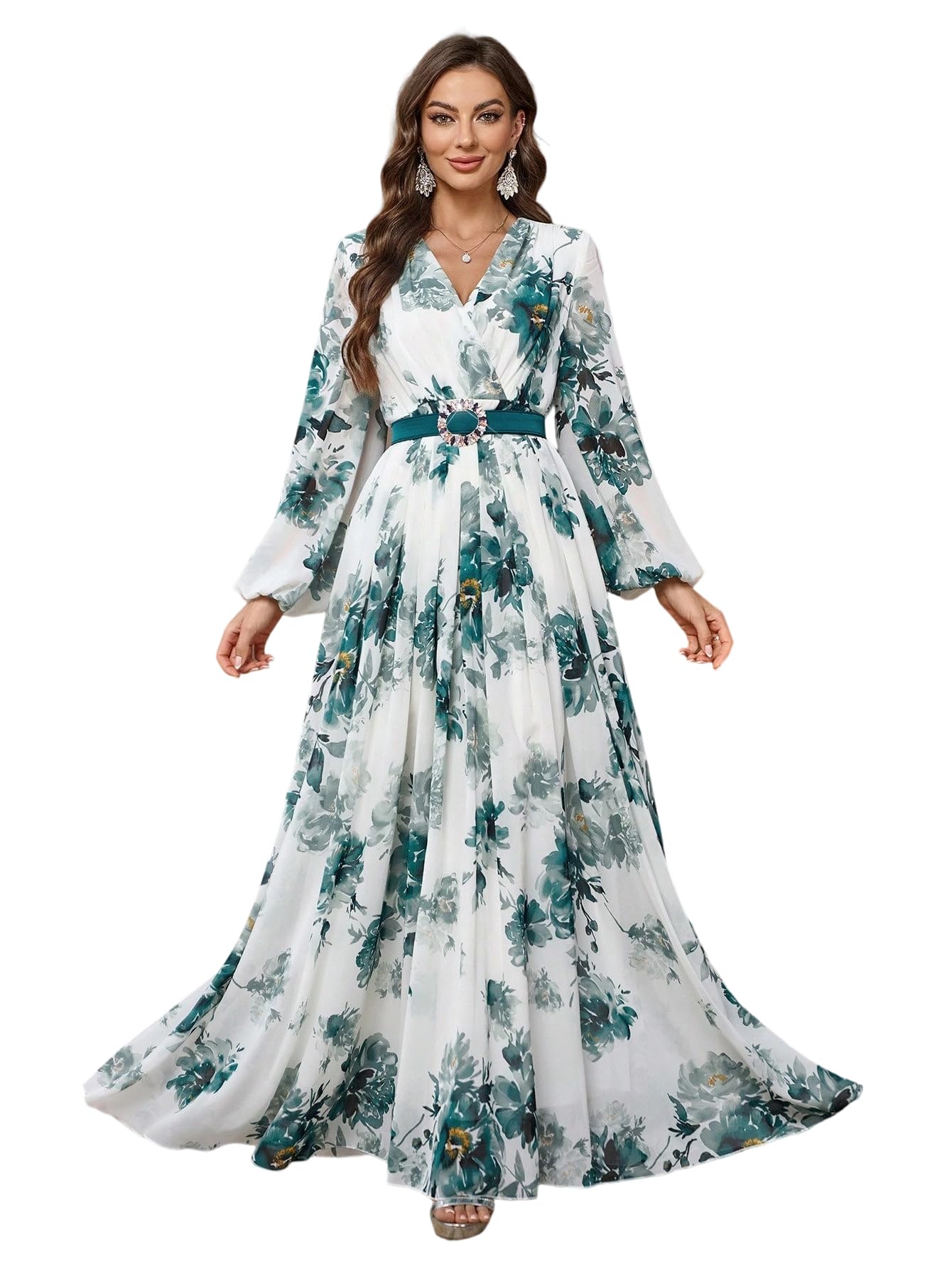 Womens Summer Dresses,Floral Patterns Vintage Elegant Cocktail Long Sleeve Boho Casual Maxi Wedding Guest Dresses for Women