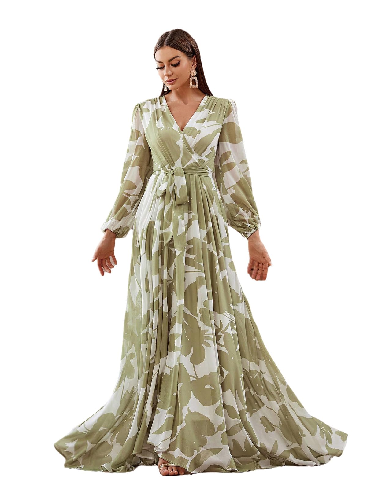 Womens Summer Dresses,Floral Patterns Vintage Elegant Cocktail Long Sleeve Boho Casual Maxi Wedding Guest Dresses for Women