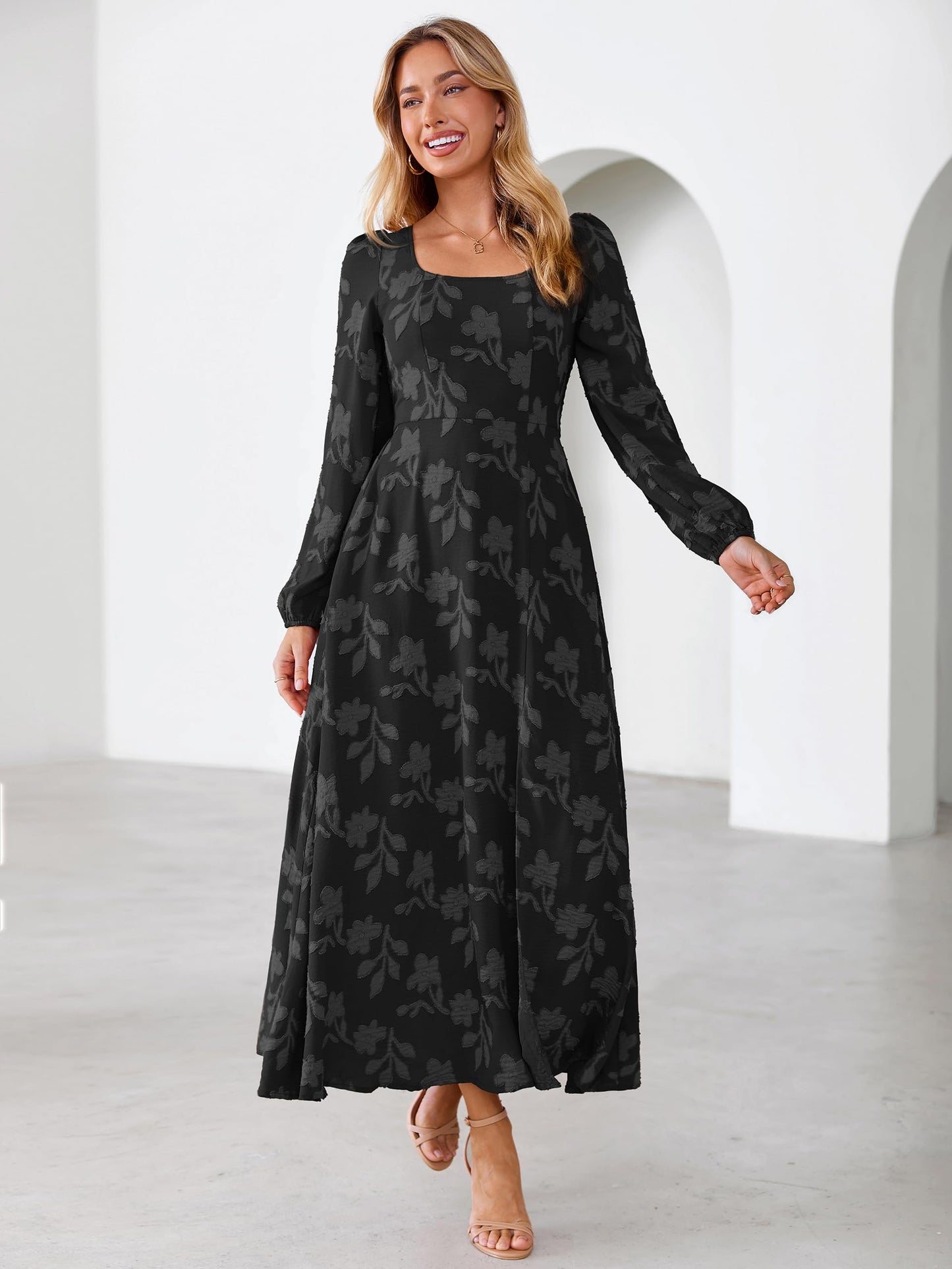Simplee Womens Fall Wedding Guset Dress Formal Long Sleeve Maxi Dresses
