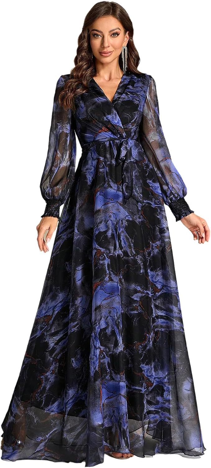 TOLEEN Summer Casual Dresses for Women 2024 Spring Fashion Boho V Neck Long Sleeve Ruffle Floral Print Elegant Maxi Dress