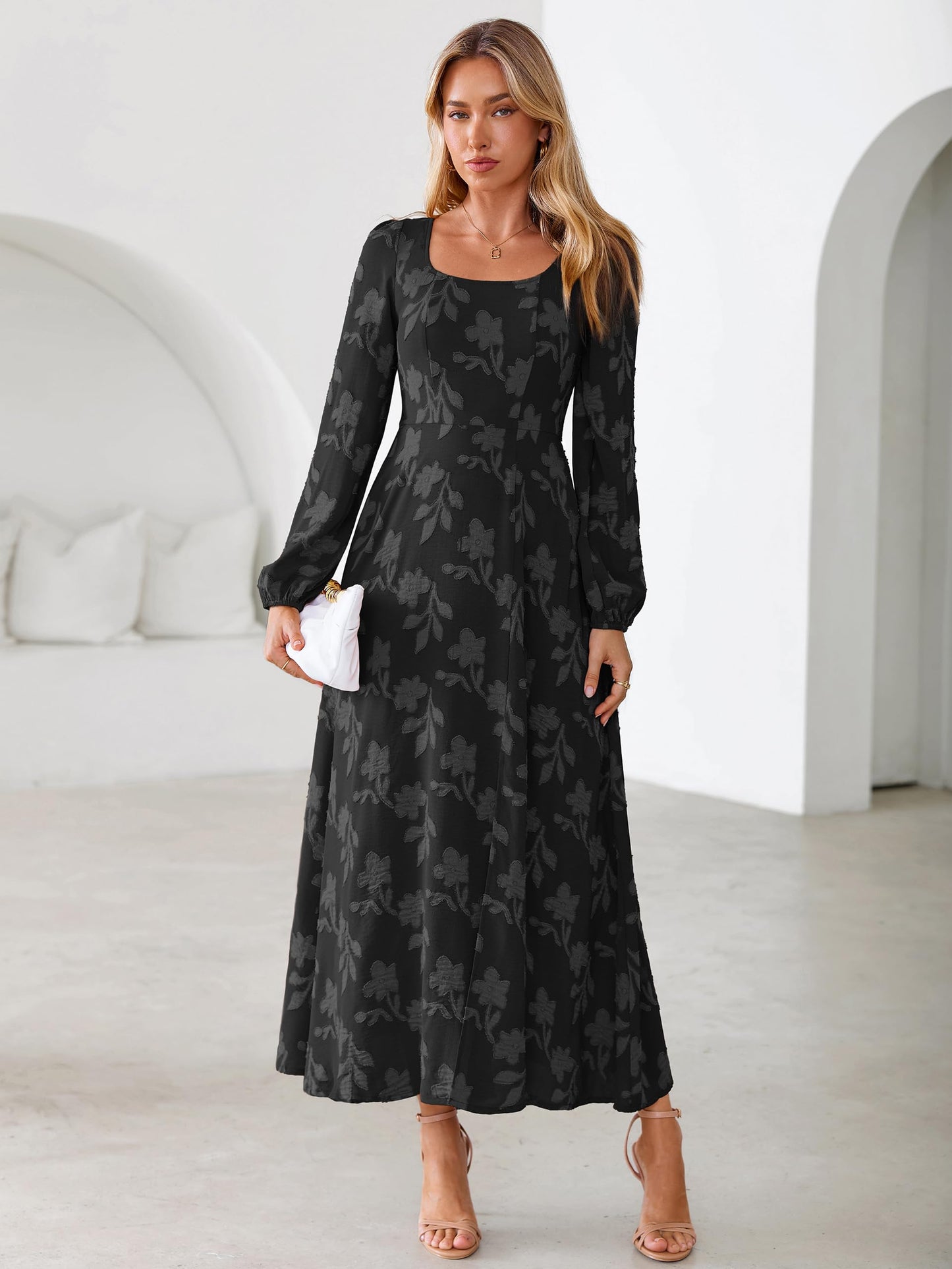Simplee Womens Fall Wedding Guset Dress Formal Long Sleeve Maxi Dresses