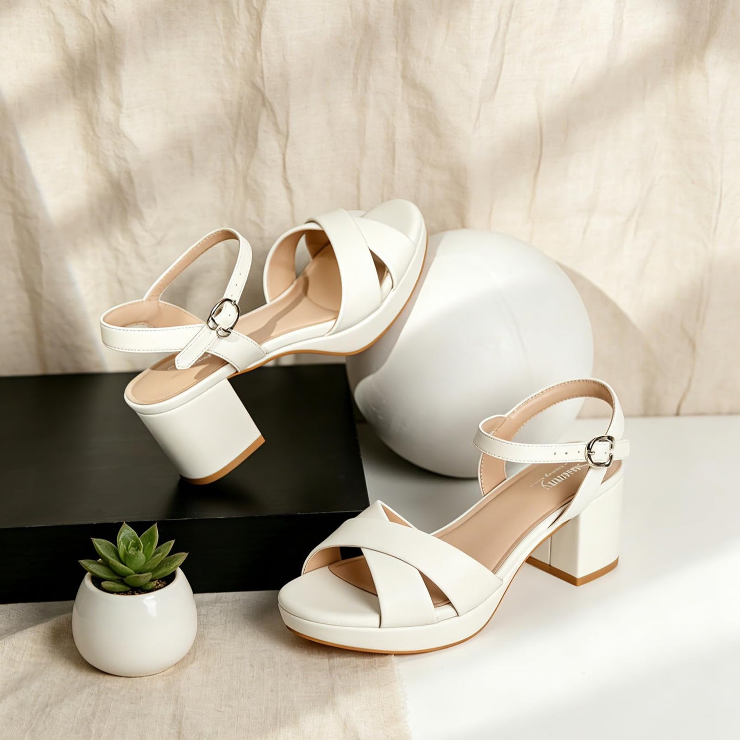 Susanny Platform Heels for Women Chunky Block Heel Sandals Open Round Toe Strappy High Thick Heeled with Ankle Strap Comfortable Sexy Dressy Heels Work Wedding Party Office Casual Shoes
